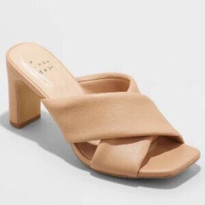 A New Day Womens' Clementine Padded Crossband Block Heels Tan | US7